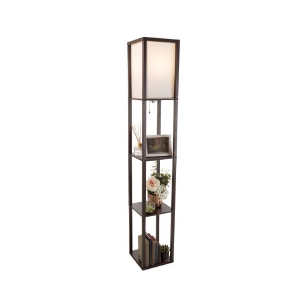 Hastings Home Floor Lamp Etagere Style with LED Light Bulb and 3 Tiers Storage Shelves (Brown) 543060AZK - main
